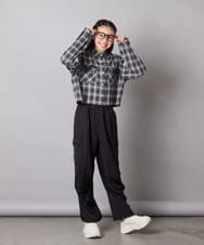 KJBJA30034 a.v.v KIDS(アー・ヴェ・ヴェ) [130-160]クロップドチェックリボンシャツ ブラック