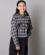 KJBJA30034 a.v.v KIDS(アー・ヴェ・ヴェ) [130-160]クロップドチェックリボンシャツ ブラック