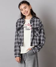 KJBJA30034 a.v.v KIDS(アー・ヴェ・ヴェ) [130-160]クロップドチェックリボンシャツ ブラック