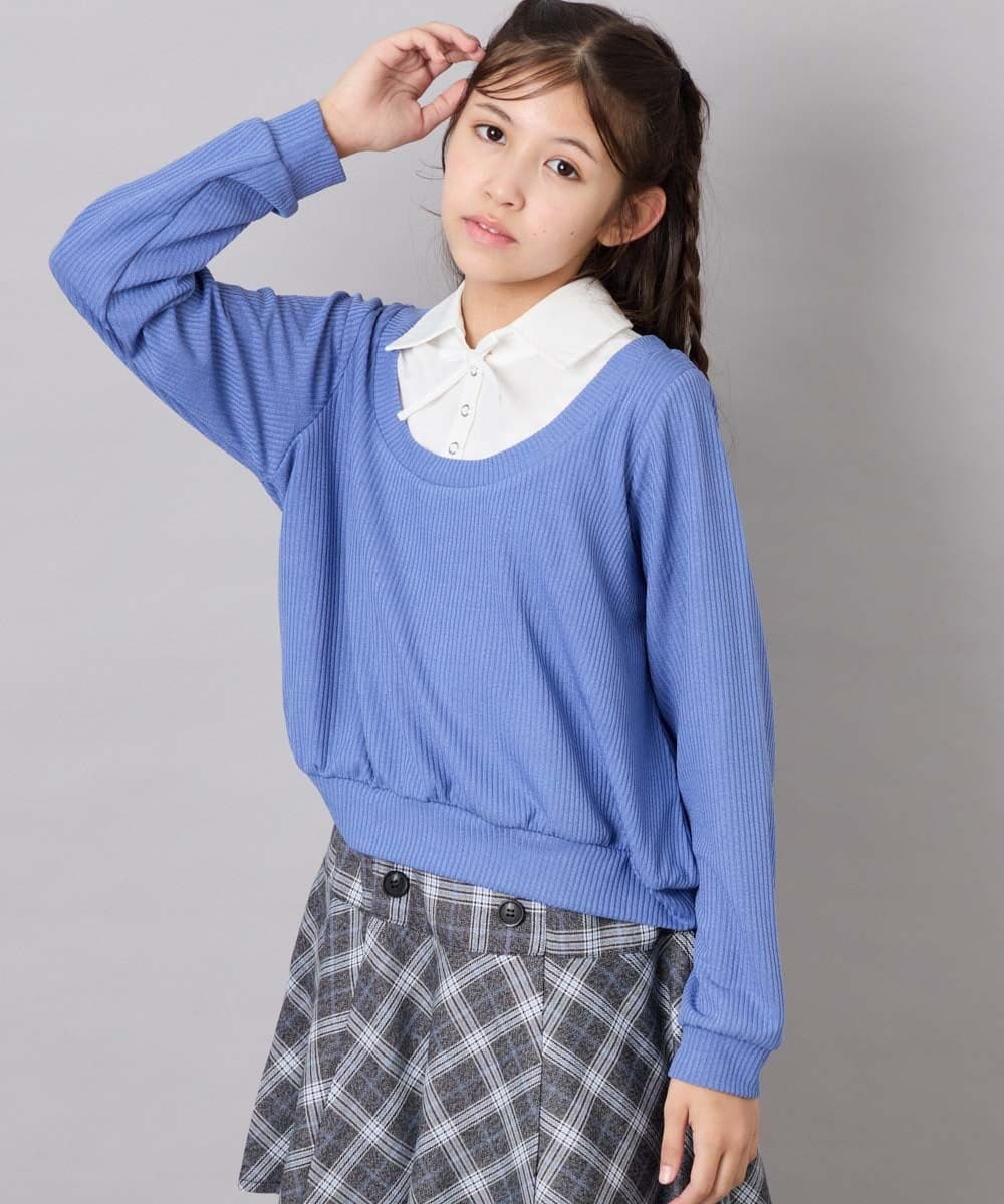 KJBJD02044 a.v.v KIDS(アー・ヴェ・ヴェ) [130-160]【洗える/毛玉になりにくい】シャツレイヤー風トップス ブルー
