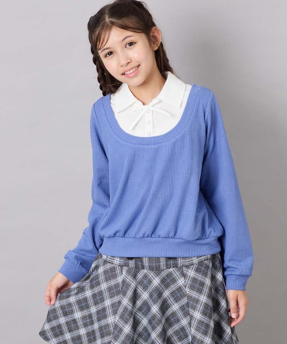 KJBJD02044 a.v.v KIDS(アー・ヴェ・ヴェ) [130-160]【洗える/毛玉になりにくい】シャツレイヤー風トップス ブルー