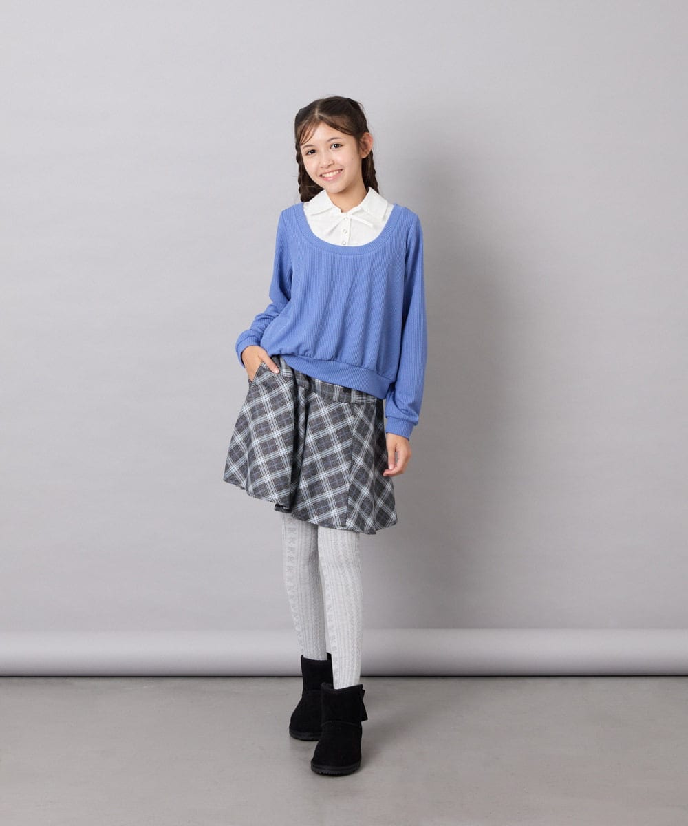 KJBJD02044 a.v.v KIDS(アー・ヴェ・ヴェ) [130-160]【洗える/毛玉になりにくい】シャツレイヤー風トップス ブルー