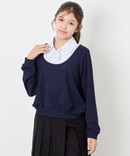 KJBJD02044 a.v.v KIDS(アー・ヴェ・ヴェ) [130-160]【洗える/毛玉になりにくい】シャツレイヤー風トップス ネイビー