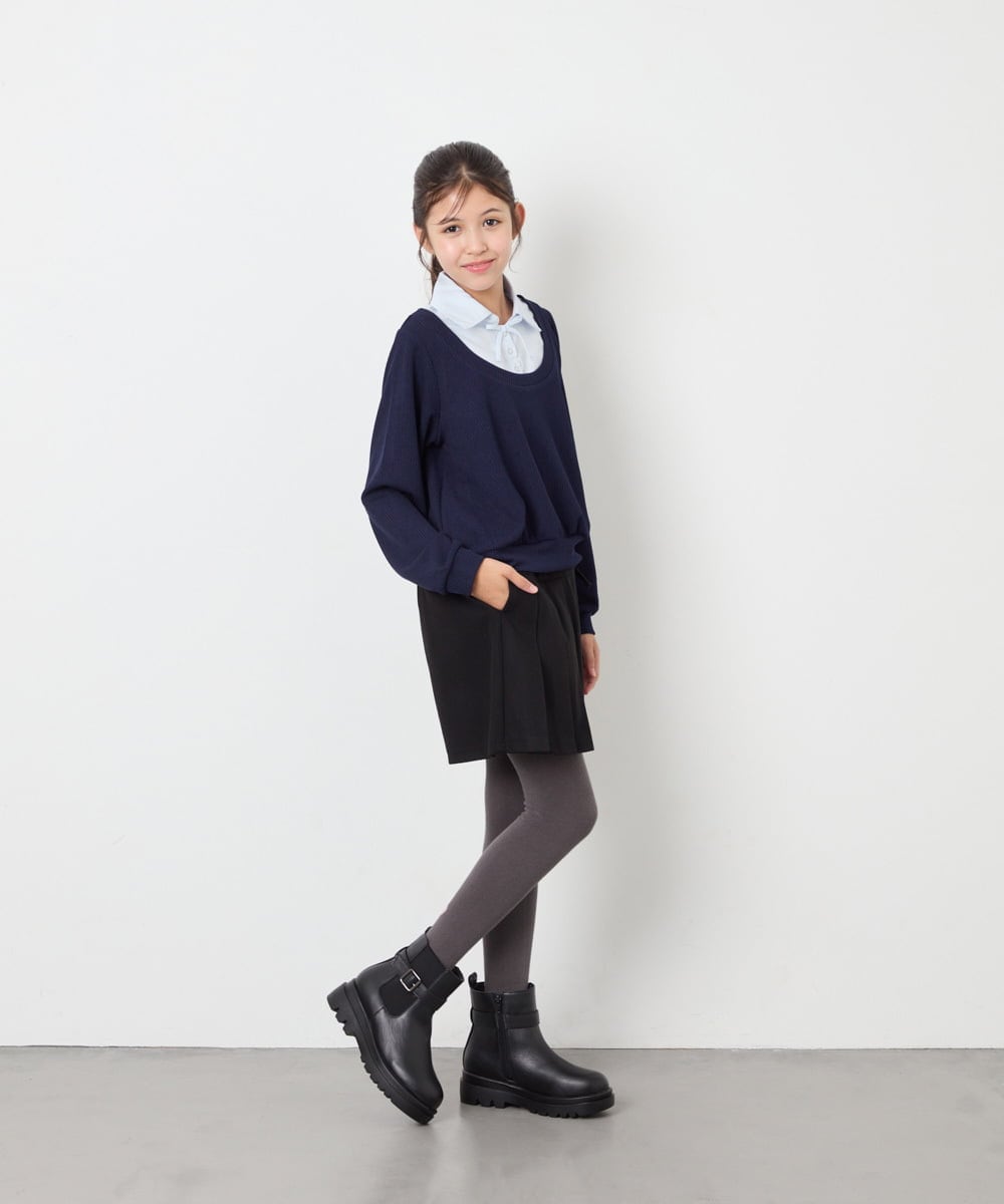 KJBJD02044 a.v.v KIDS(アー・ヴェ・ヴェ) [130-160]【洗える/毛玉になりにくい】シャツレイヤー風トップス ネイビー