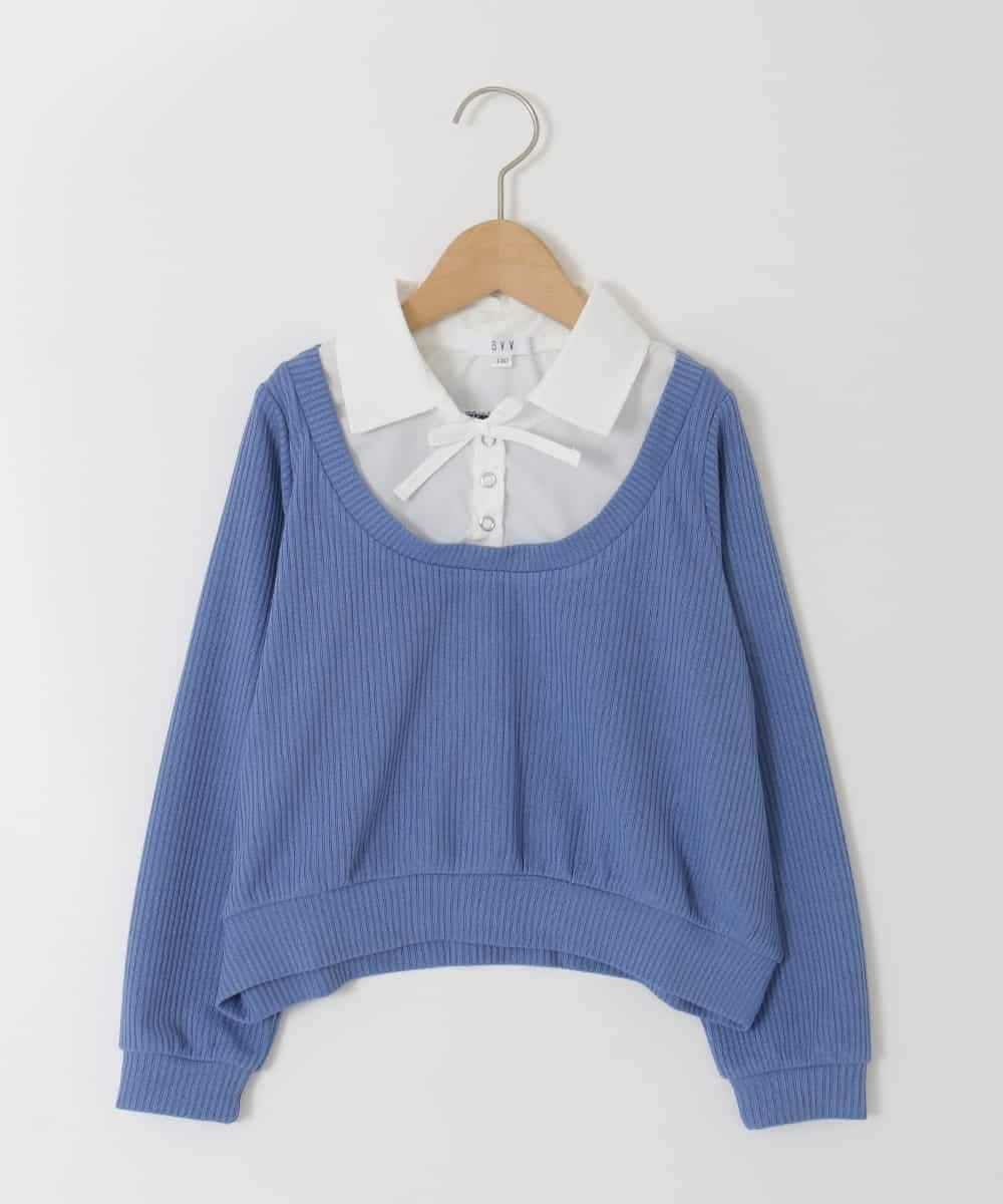 KJBJD02044 a.v.v KIDS(アー・ヴェ・ヴェ) [130-160]【洗える/毛玉になりにくい】シャツレイヤー風トップス ブルー