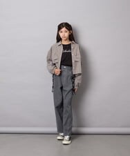 KJBJD03034 a.v.v KIDS(アー・ヴェ・ヴェ) [140-160]【ママとお揃いコーデが叶う】クロップドリボンシャツ ライトグレー