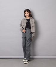 KJBJD03034 a.v.v KIDS(アー・ヴェ・ヴェ) [140-160]【ママとお揃いコーデが叶う】クロップドリボンシャツ ライトグレー