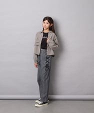 KJBJD03034 a.v.v KIDS(アー・ヴェ・ヴェ) [140-160]【ママとお揃いコーデが叶う】クロップドリボンシャツ ライトグレー
