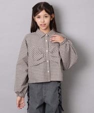 KJBJD03034 a.v.v KIDS(アー・ヴェ・ヴェ) [140-160]【ママとお揃いコーデが叶う】クロップドリボンシャツ ライトグレー