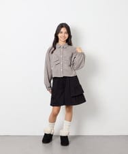 KJBJD03034 a.v.v KIDS(アー・ヴェ・ヴェ) [140-160]【ママとお揃いコーデが叶う】クロップドリボンシャツ ライトグレー