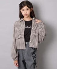 KJBJD03034 a.v.v KIDS(アー・ヴェ・ヴェ) [140-160]【ママとお揃いコーデが叶う】クロップドリボンシャツ ライトグレー