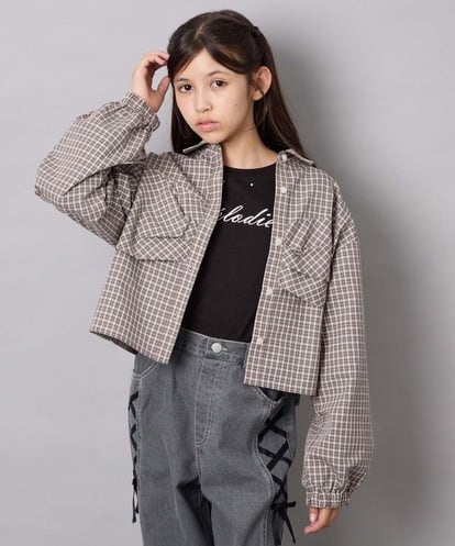 KJBJD03034 a.v.v KIDS [140-160]クロップドリボンシャツ