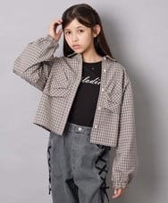 KJBJD03034 a.v.v KIDS(アー・ヴェ・ヴェ) [140-160]【ママとお揃いコーデが叶う】クロップドリボンシャツ ライトグレー