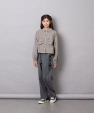 KJBJD03034 a.v.v KIDS(アー・ヴェ・ヴェ) [140-160]【ママとお揃いコーデが叶う】クロップドリボンシャツ ライトグレー