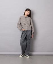 KJBJD03034 a.v.v KIDS(アー・ヴェ・ヴェ) [140-160]【ママとお揃いコーデが叶う】クロップドリボンシャツ ライトグレー