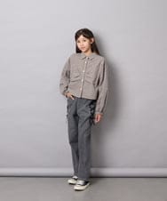 KJBJD03034 a.v.v KIDS(アー・ヴェ・ヴェ) [140-160]【ママとお揃いコーデが叶う】クロップドリボンシャツ ライトグレー