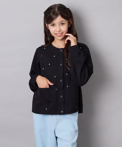 KJCJD02044 a.v.v KIDS [120-160]【洗える/イージーケア】刺繍カットソーカーディガン