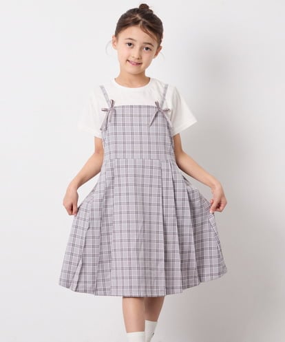KJEFD42059 a.v.v KIDS [130-160]フロントリボンプリーツジャンスカ