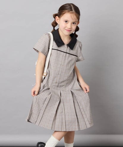 KJEFD55059 a.v.v KIDS [130-160]【洗える】タックプリーツ襟付きワンピース