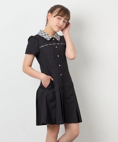 KJEFD55059 a.v.v KIDS [130-160]【洗える】タックプリーツ襟付きワンピース