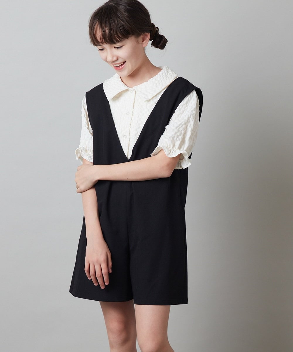 KJEFU44039 a.v.v KIDS(アー・ヴェ・ヴェ) [160]Vネックショートサロペット ブラック
