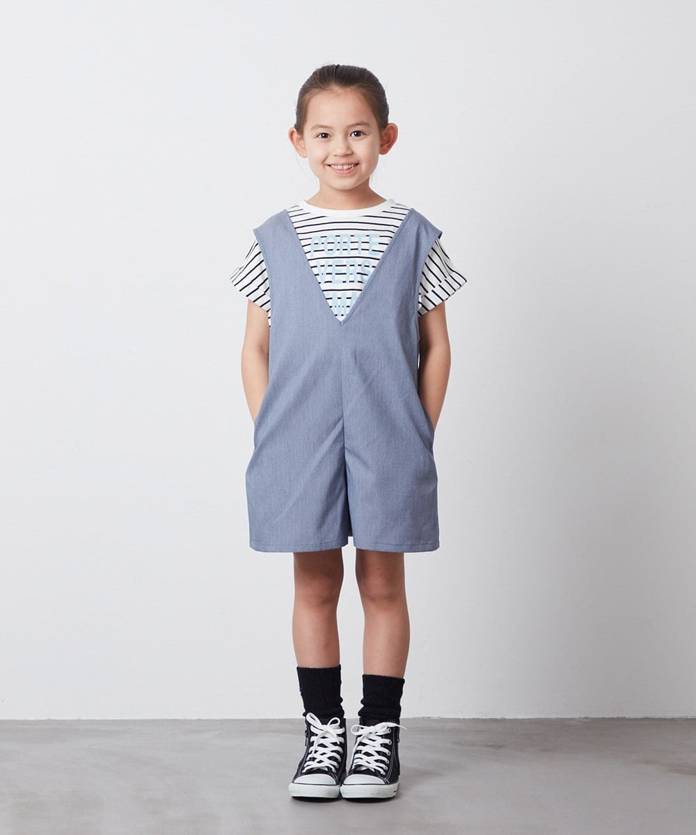 KJEFU44039 a.v.v KIDS(アー・ヴェ・ヴェ) [160]Vネックショートサロペット ブラック