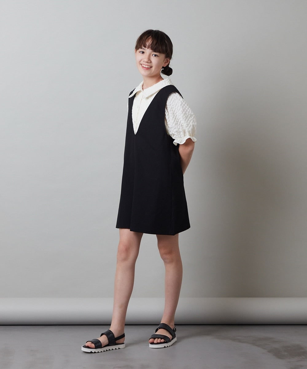 KJEFU44039 a.v.v KIDS(アー・ヴェ・ヴェ) [160]Vネックショートサロペット ブラック