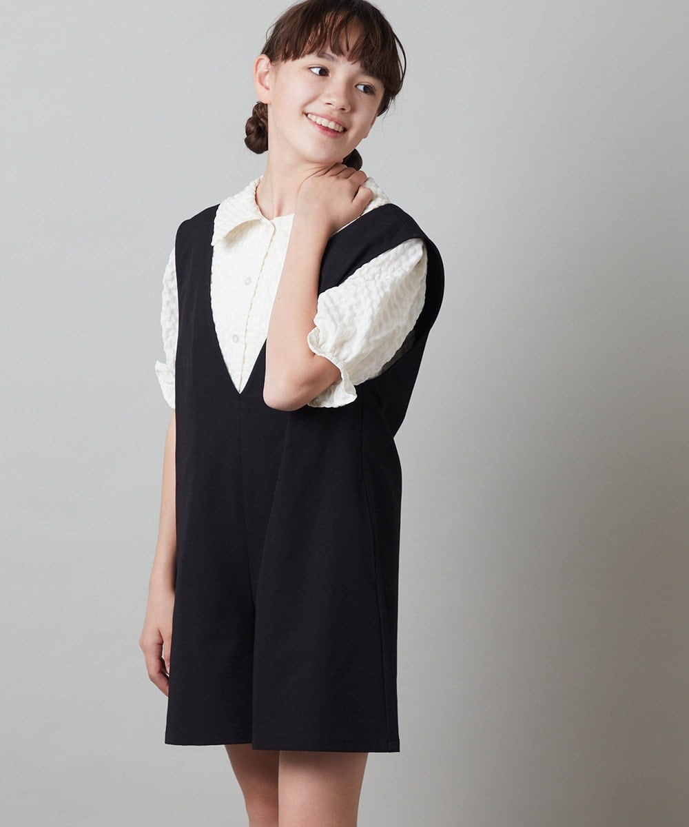 KJEFU44039 a.v.v KIDS(アー・ヴェ・ヴェ) [160]Vネックショートサロペット ブラック