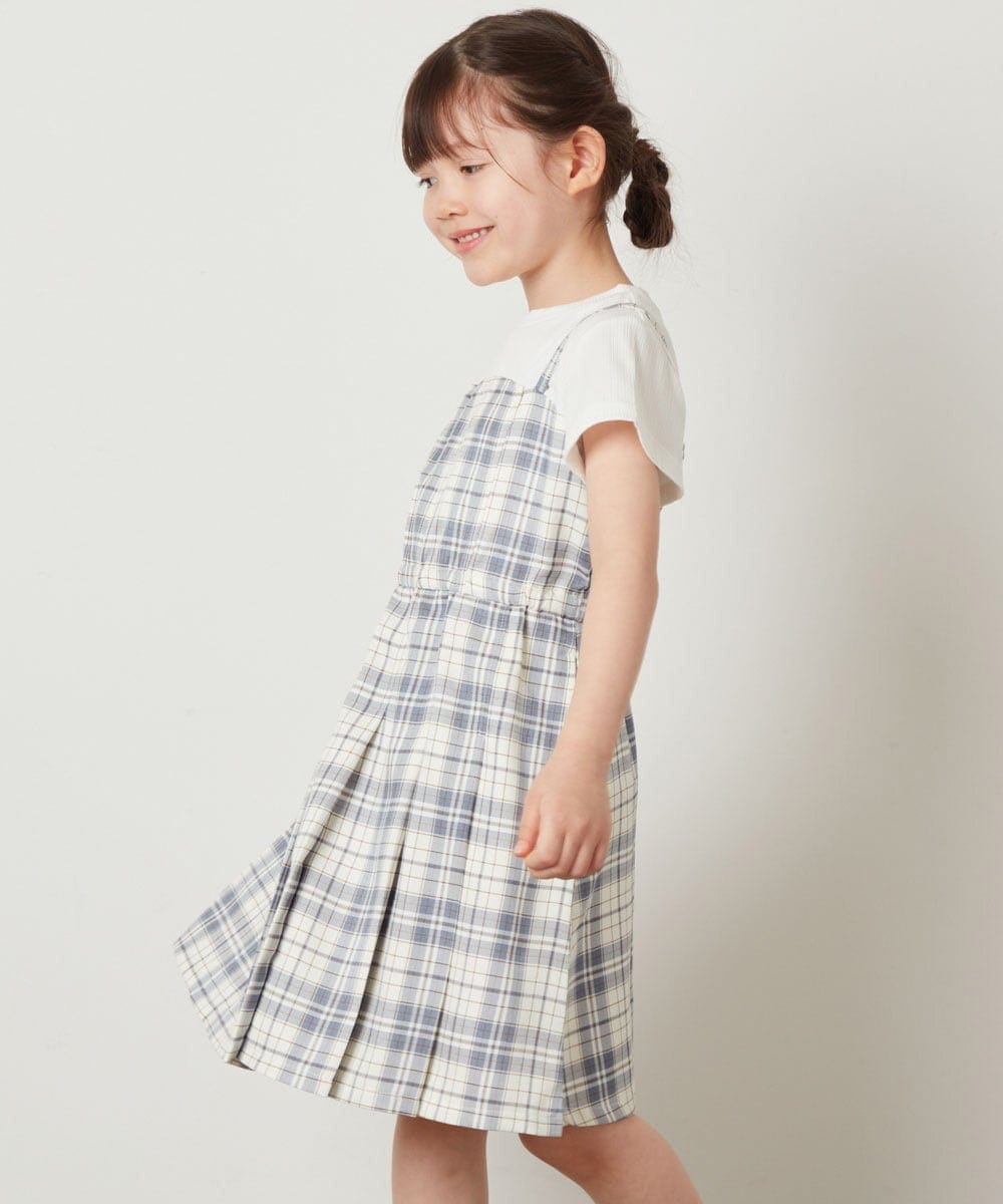 KJEFV31039 a.v.v KIDS(アー・ヴェ・ヴェ) [100-130]ドッキングワンピース ライトブルー（チェック）