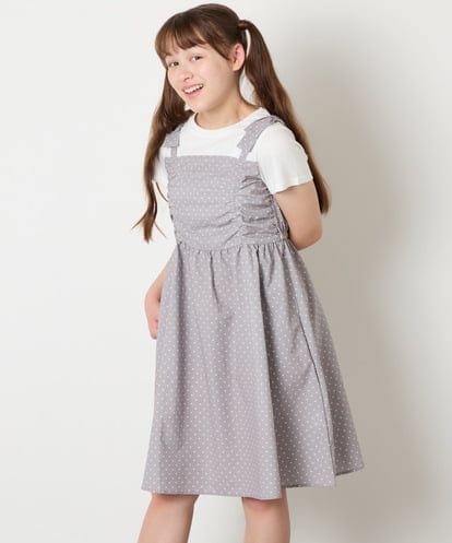 KJEGD57054 a.v.v KIDS [120-160]【冷感】肩リボンドッキングワンピース