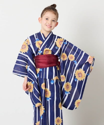KJEGD90079 a.v.v KIDS [120-130]【WEB限定/2点セット/綿100％】簡単に着られる浴衣・兵児帯セット
