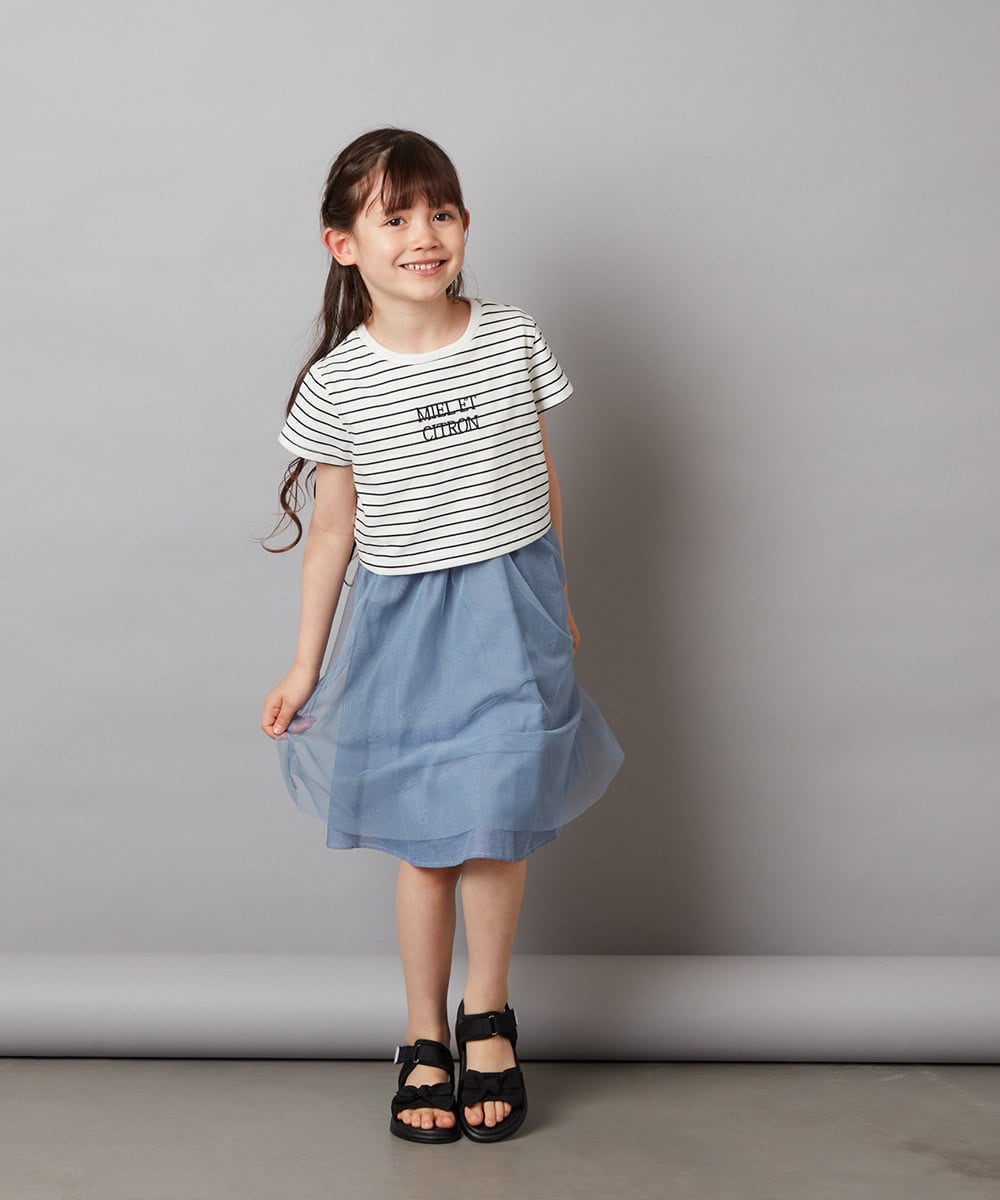 KJEGV01039 a.v.v KIDS(アー・ヴェ・ヴェ) [100-130]チュールスカートドッキングワンピース ブルー