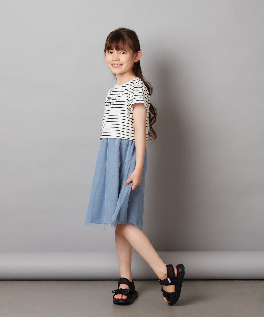 KJEGV01039 a.v.v KIDS(アー・ヴェ・ヴェ) [100-130]チュールスカートドッキングワンピース ブルー