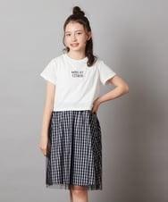 KJEGV01039 a.v.v KIDS(アー・ヴェ・ヴェ) [100-130]チュールスカートドッキングワンピース ブルー