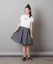 KJEGV01039 a.v.v KIDS(アー・ヴェ・ヴェ) [100-130]チュールスカートドッキングワンピース ブルー