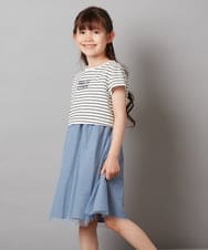 KJEGV01039 a.v.v KIDS(アー・ヴェ・ヴェ) [100-130]チュールスカートドッキングワンピース ブルー