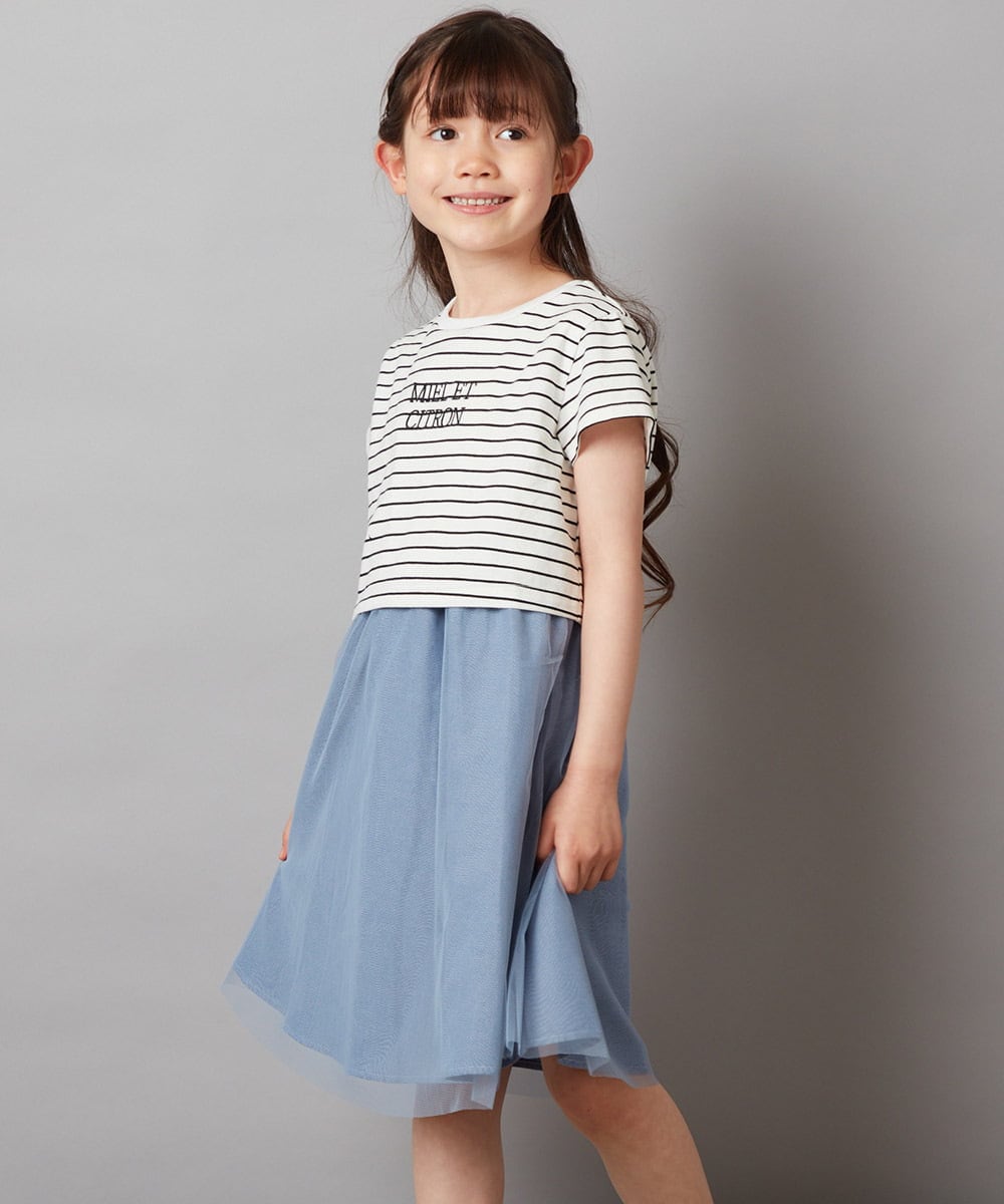 KJEGV01039 a.v.v KIDS(アー・ヴェ・ヴェ) [100-130]チュールスカートドッキングワンピース ブルー