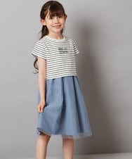 KJEGV01039 a.v.v KIDS(アー・ヴェ・ヴェ) [100-130]チュールスカートドッキングワンピース ブルー