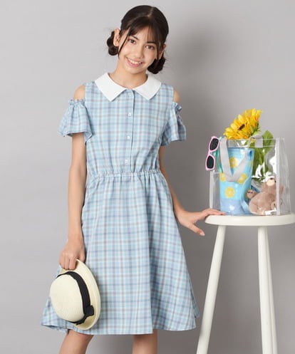 KJEHA42059 a.v.v KIDS [120-160]衿付きオフショルワンピース