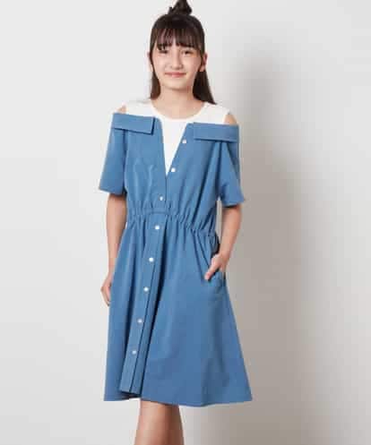 KJEHW20049 a.v.v KIDS [140-150]レイヤード風オフショルワンピース
