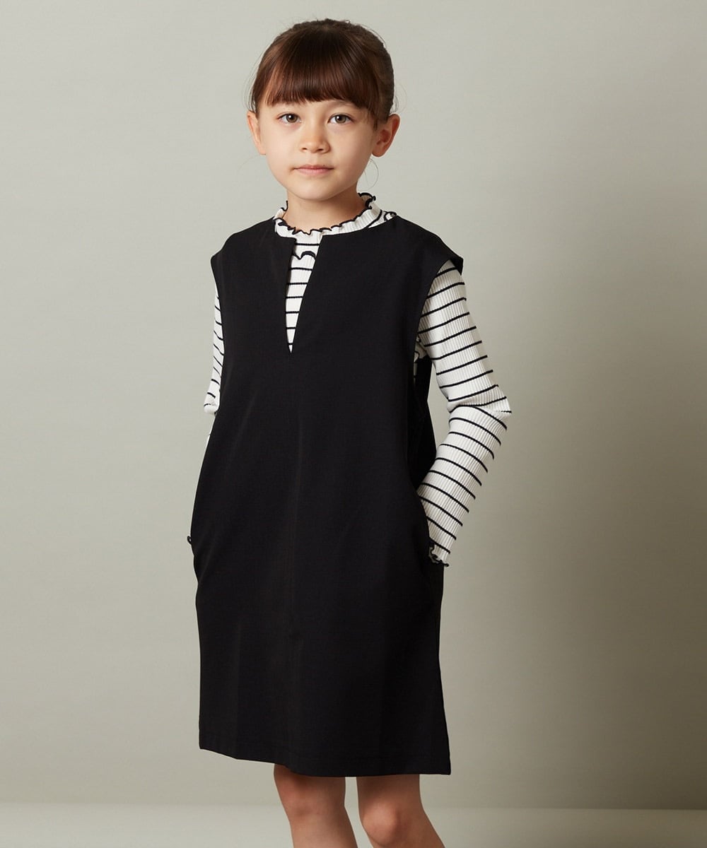 KJEJS34044 a.v.v KIDS(アー・ヴェ・ヴェ) [110-130]スリットネックアソートジャンパースカート ブラック
