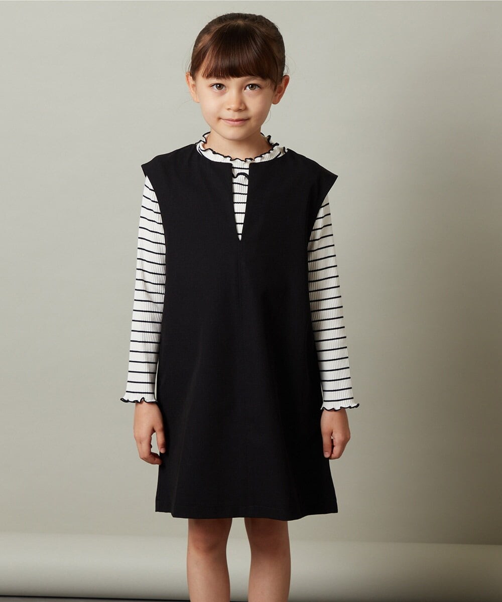 KJEJS34044 a.v.v KIDS(アー・ヴェ・ヴェ) [110-130]スリットネックアソートジャンパースカート ブラック