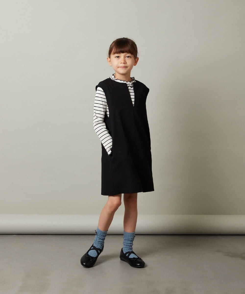 KJEJS34044 a.v.v KIDS(アー・ヴェ・ヴェ) [110-130]スリットネックアソートジャンパースカート ブラック