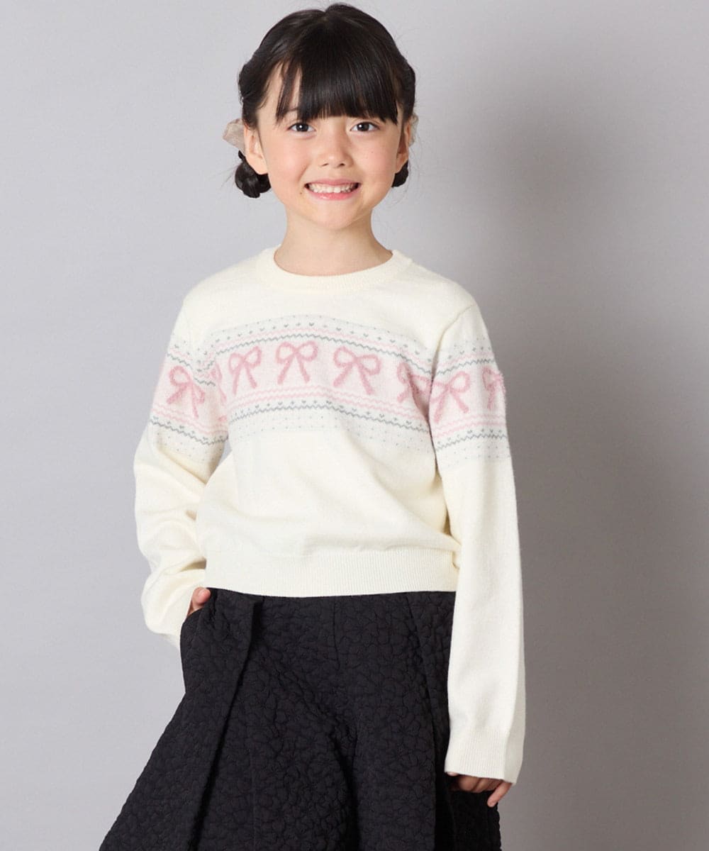 KJFAD03039 a.v.v KIDS(アー・ヴェ・ヴェ) [120-160]【おうちで洗える】ふわもちノルディックニット アイボリー
