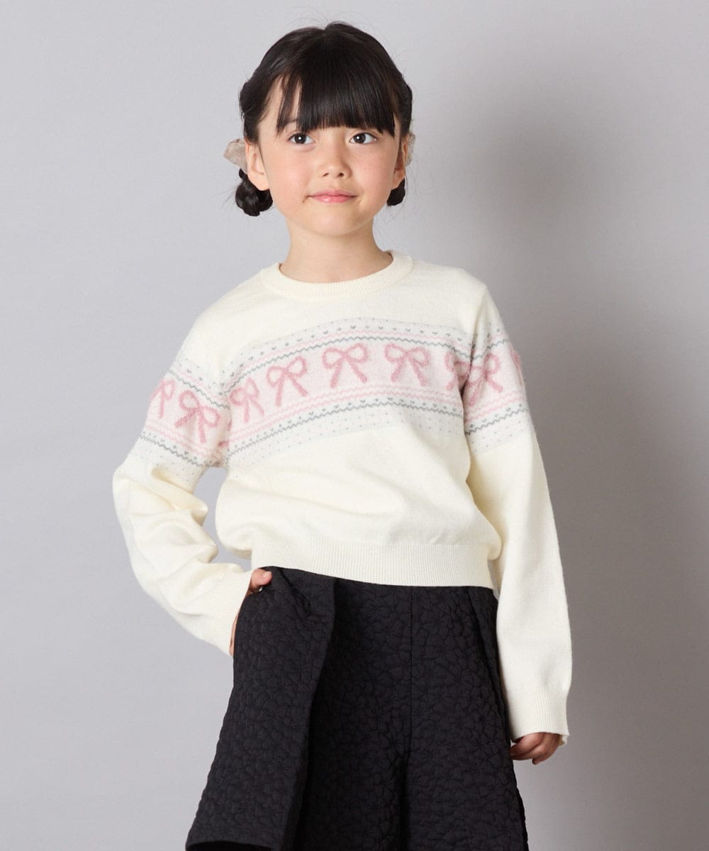 KJFAD03039 a.v.v KIDS(アー・ヴェ・ヴェ) [120-160]【おうちで洗える】ふわもちノルディックニット アイボリー