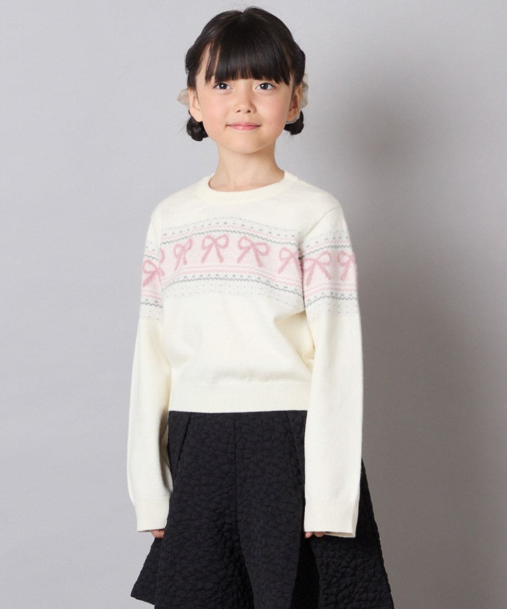 KJFAD03039 a.v.v KIDS(アー・ヴェ・ヴェ) [120-160]【おうちで洗える】ふわもちノルディックニット アイボリー