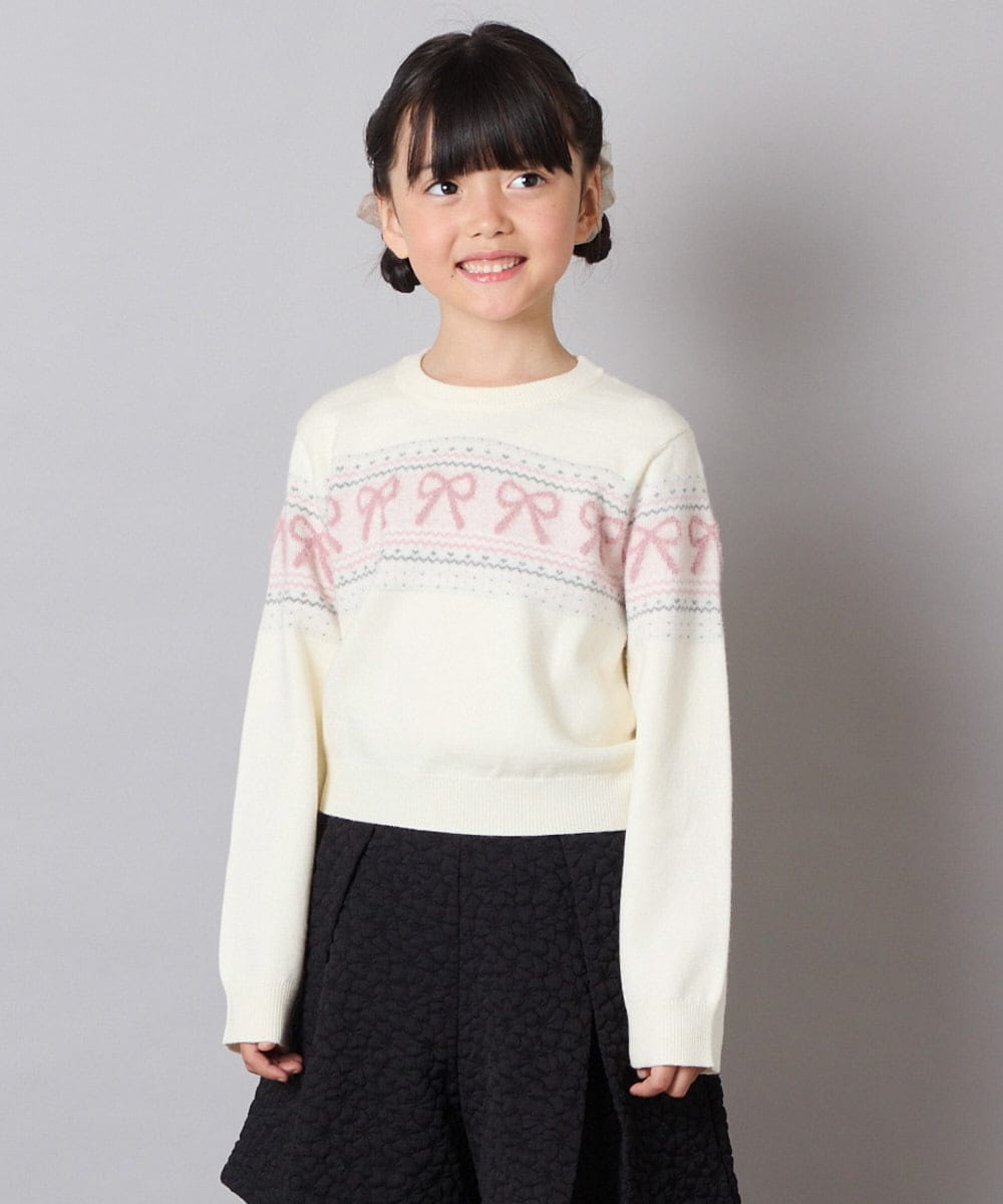 KJFAD03039 a.v.v KIDS(アー・ヴェ・ヴェ) [120-160]【おうちで洗える】ふわもちノルディックニット アイボリー