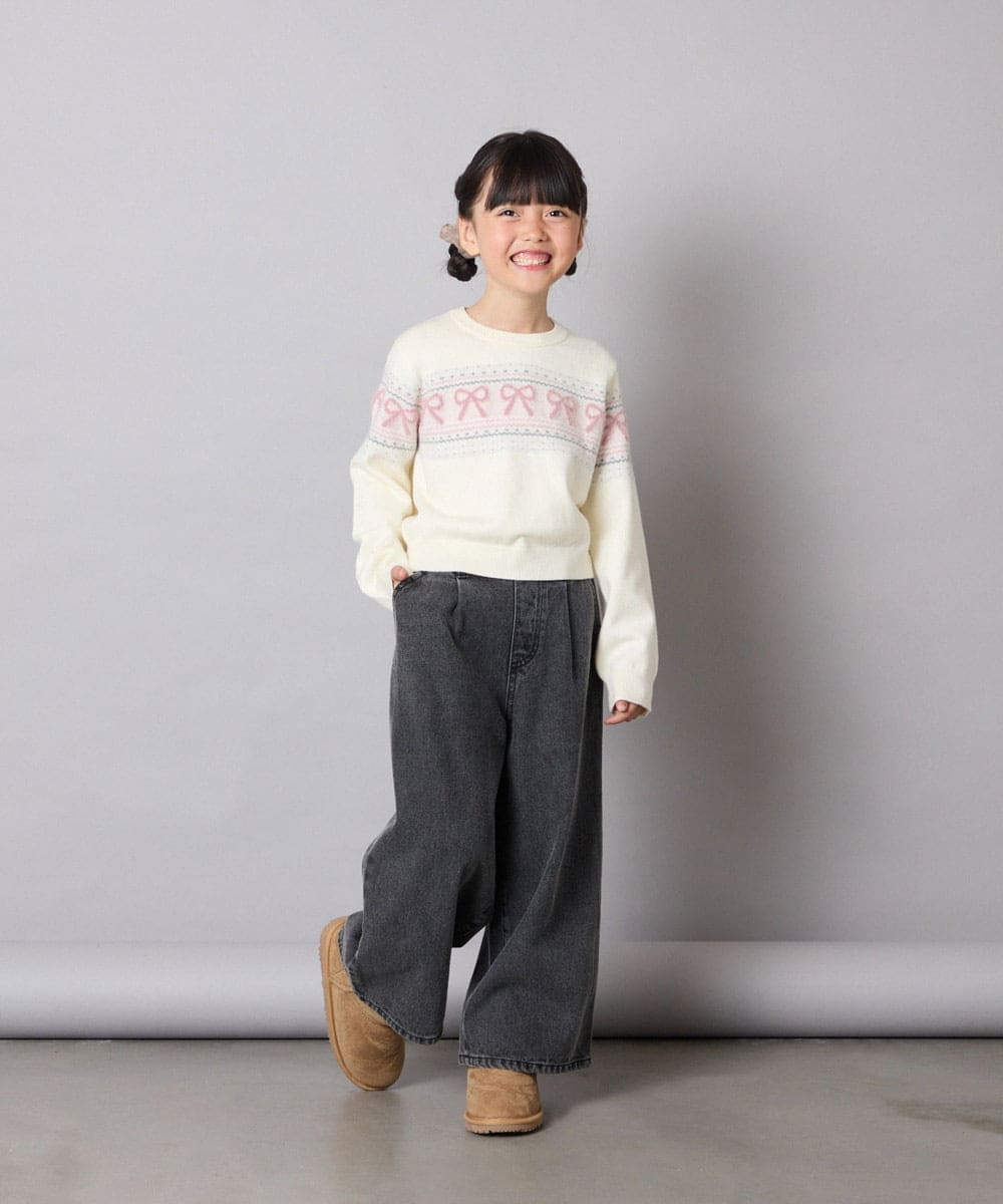 KJFAD03039 a.v.v KIDS(アー・ヴェ・ヴェ) [120-160]【おうちで洗える】ふわもちノルディックニット アイボリー