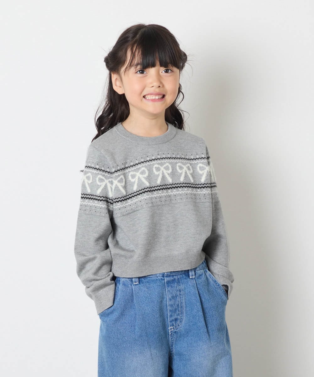 KJFAD03039 a.v.v KIDS(アー・ヴェ・ヴェ) [120-160]【おうちで洗える】ふわもちノルディックニット グレー
