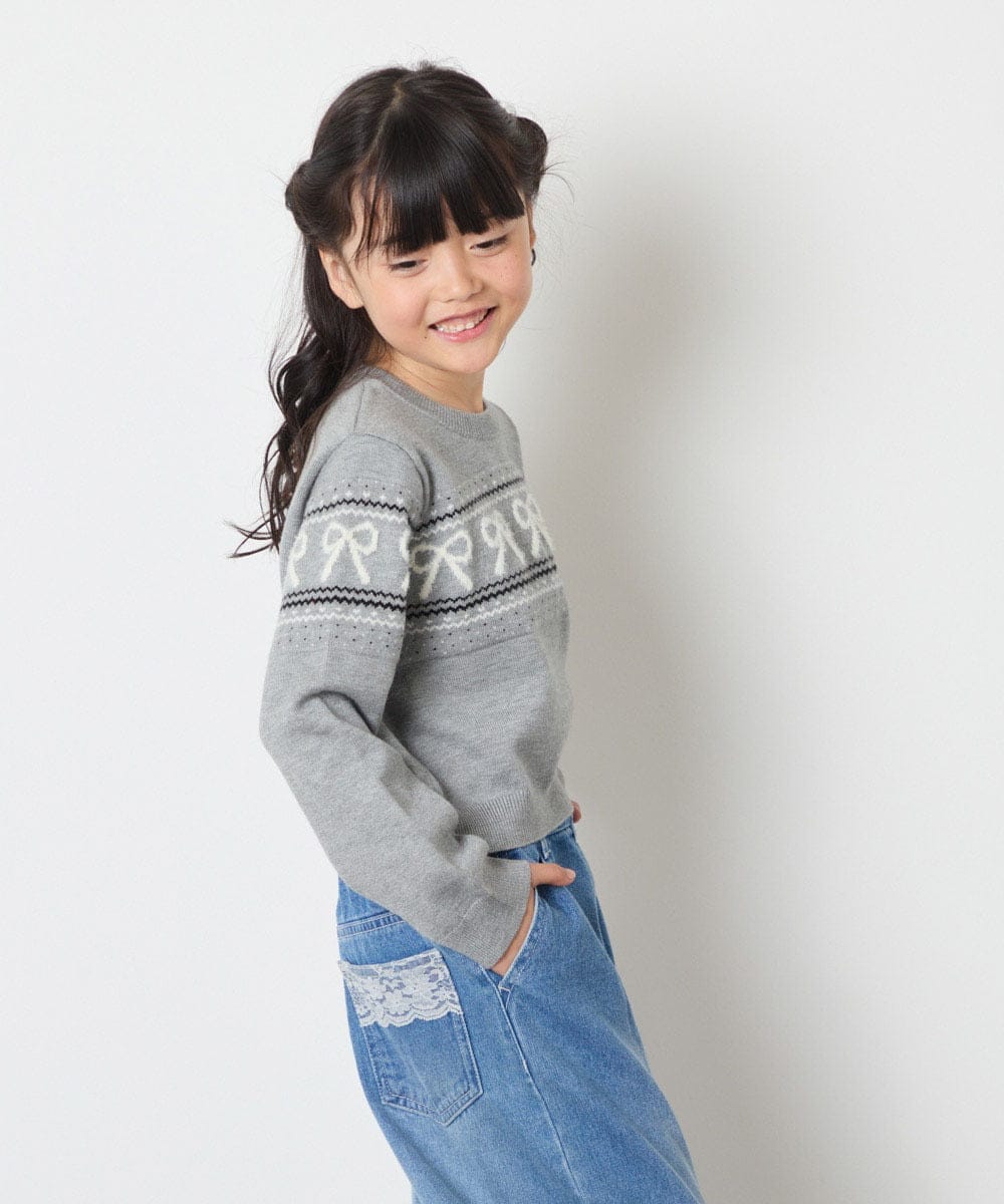 KJFAD03039 a.v.v KIDS(アー・ヴェ・ヴェ) [120-160]【おうちで洗える】ふわもちノルディックニット グレー